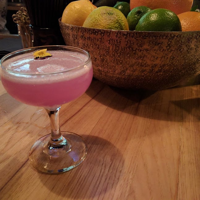 "Purple Rain" mixed drink from Wolf and Crane in Los Angeles 