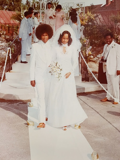 Newlyweds walking down aisle after getting married at McDonald's