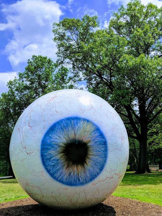 giant blue eyeball as seen in laumeier sculpture park in st. louis