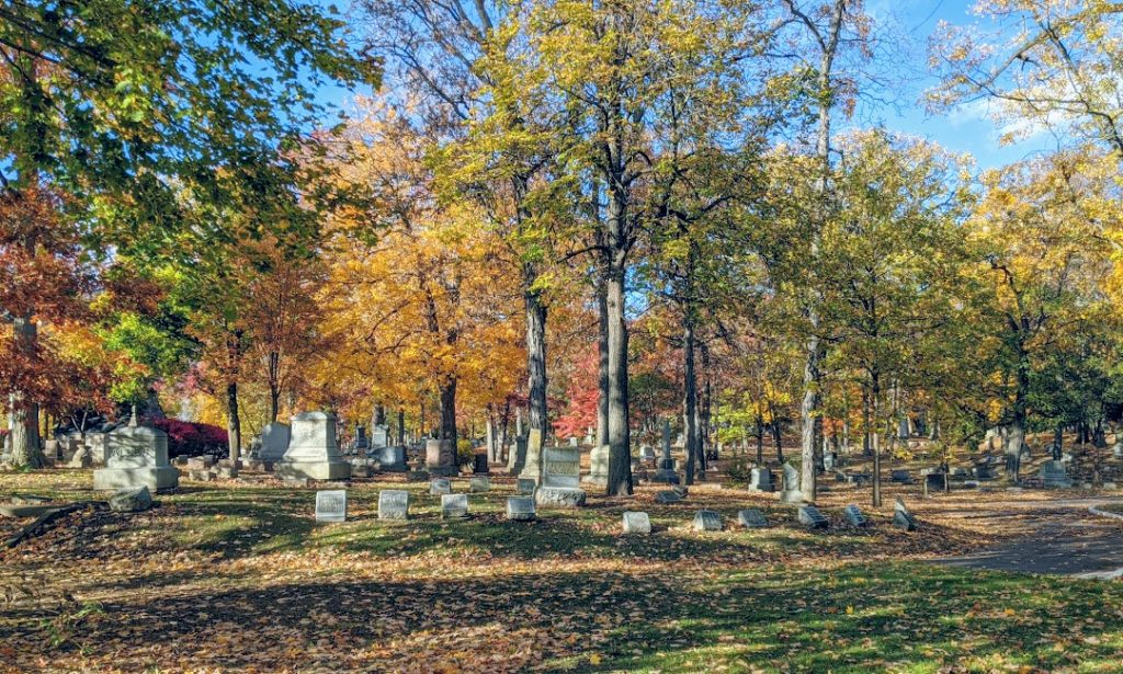 Forest Hill Cemetery in Ann Arbor during the fall. 