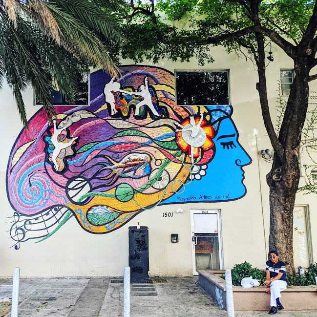 Street art showing blue woman in Little Havana Miami. 