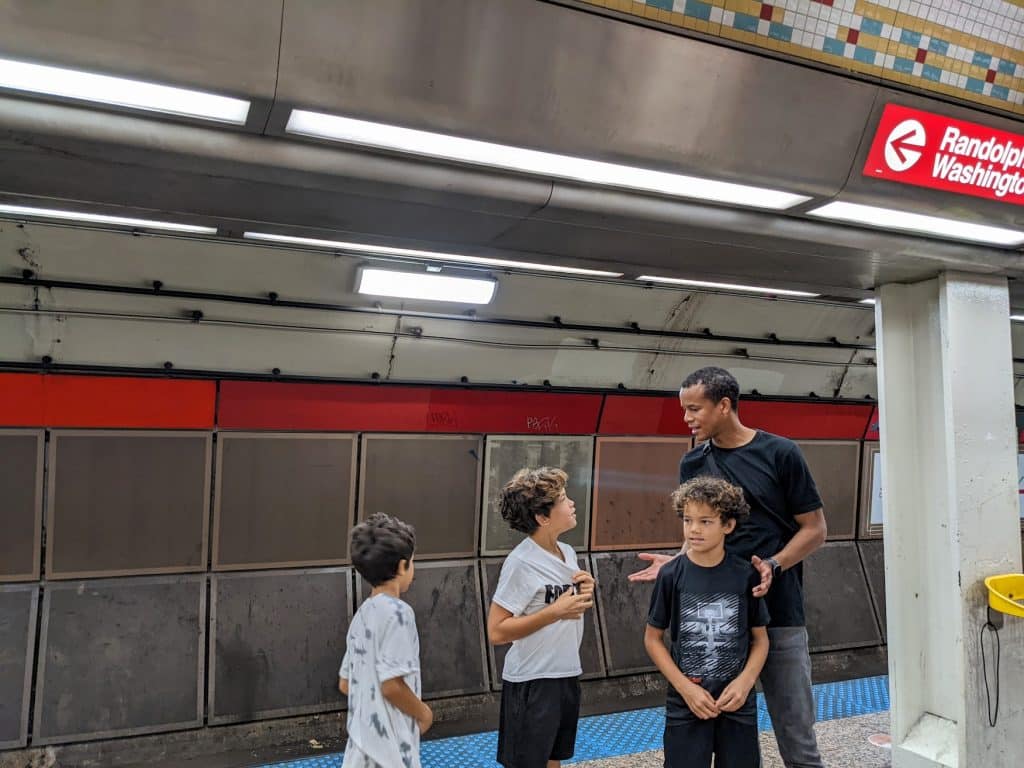 Author yelling at his children before boarding the Chicago L. 