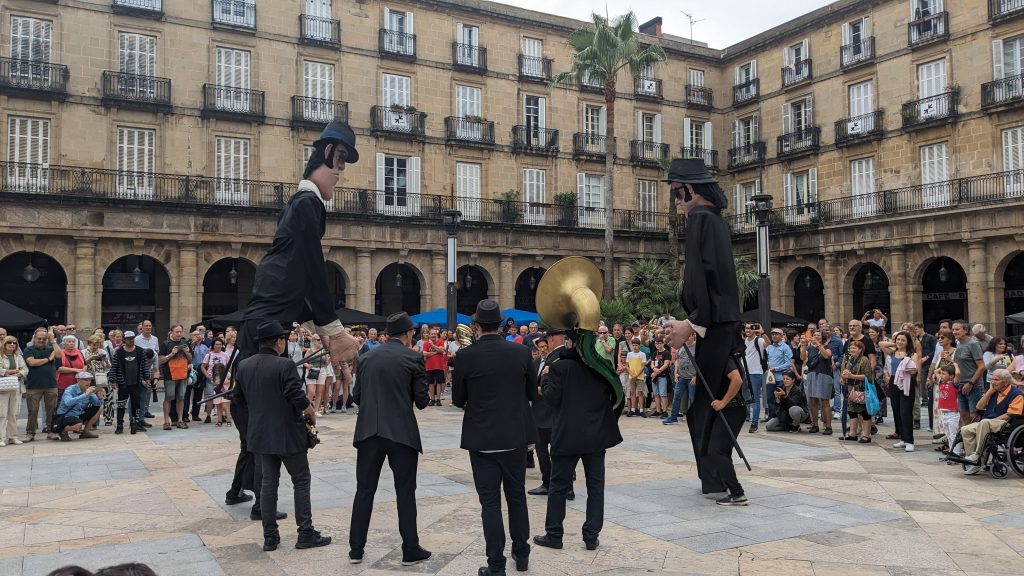 Blues Brothers on stilts in Bilbao, Spain