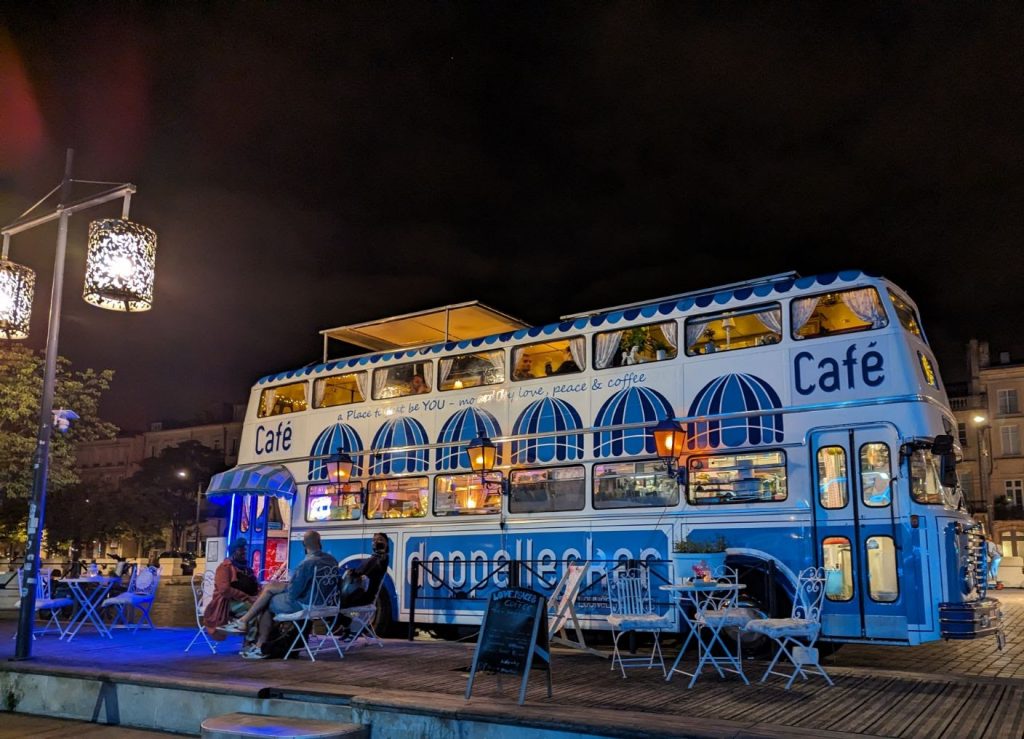 A mobile cafe near the boardwalk in Bordeaux, France. 