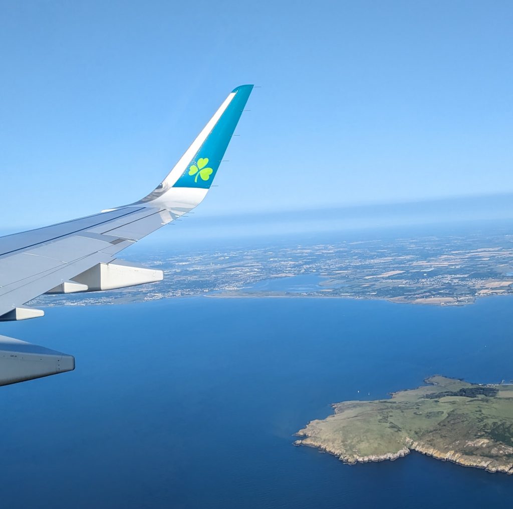 view from aer lingus flight as it lands in Dublin, Ireland 