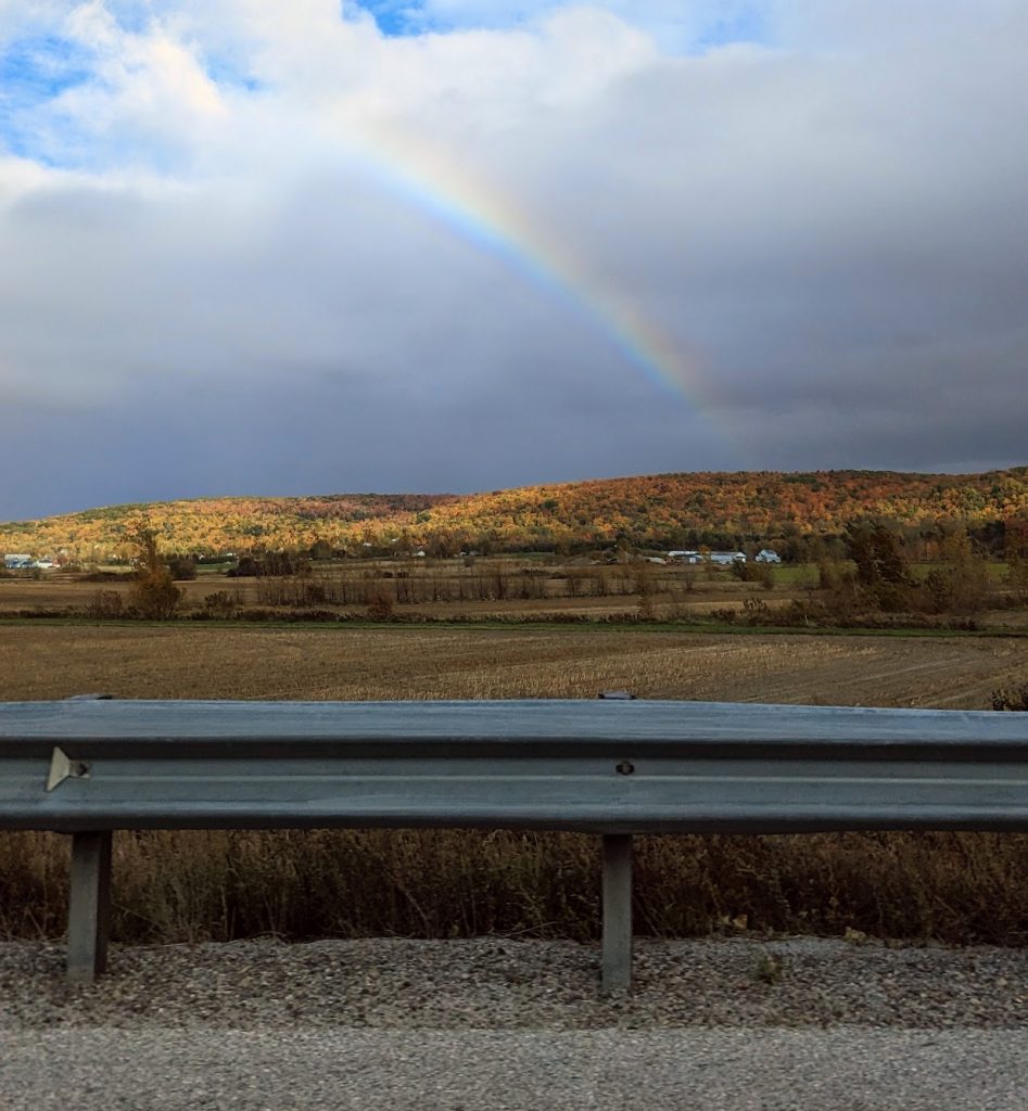 View of rainbow near the highway in Burlington, Vermont. 