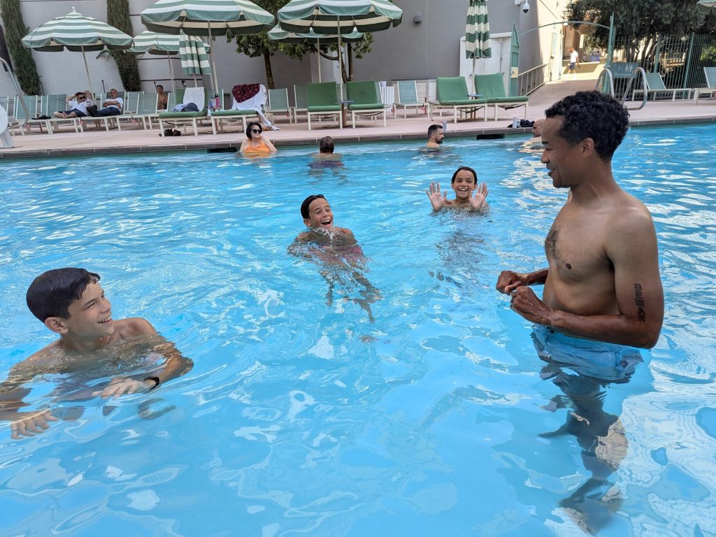 Family in a pool at Park MGM in Las Vegas. 